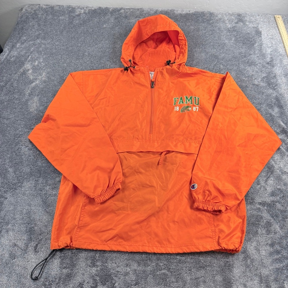 Champion FAMU Rattlers Windbreaker Jacket Mens Medium Orange Half Zip Hooded